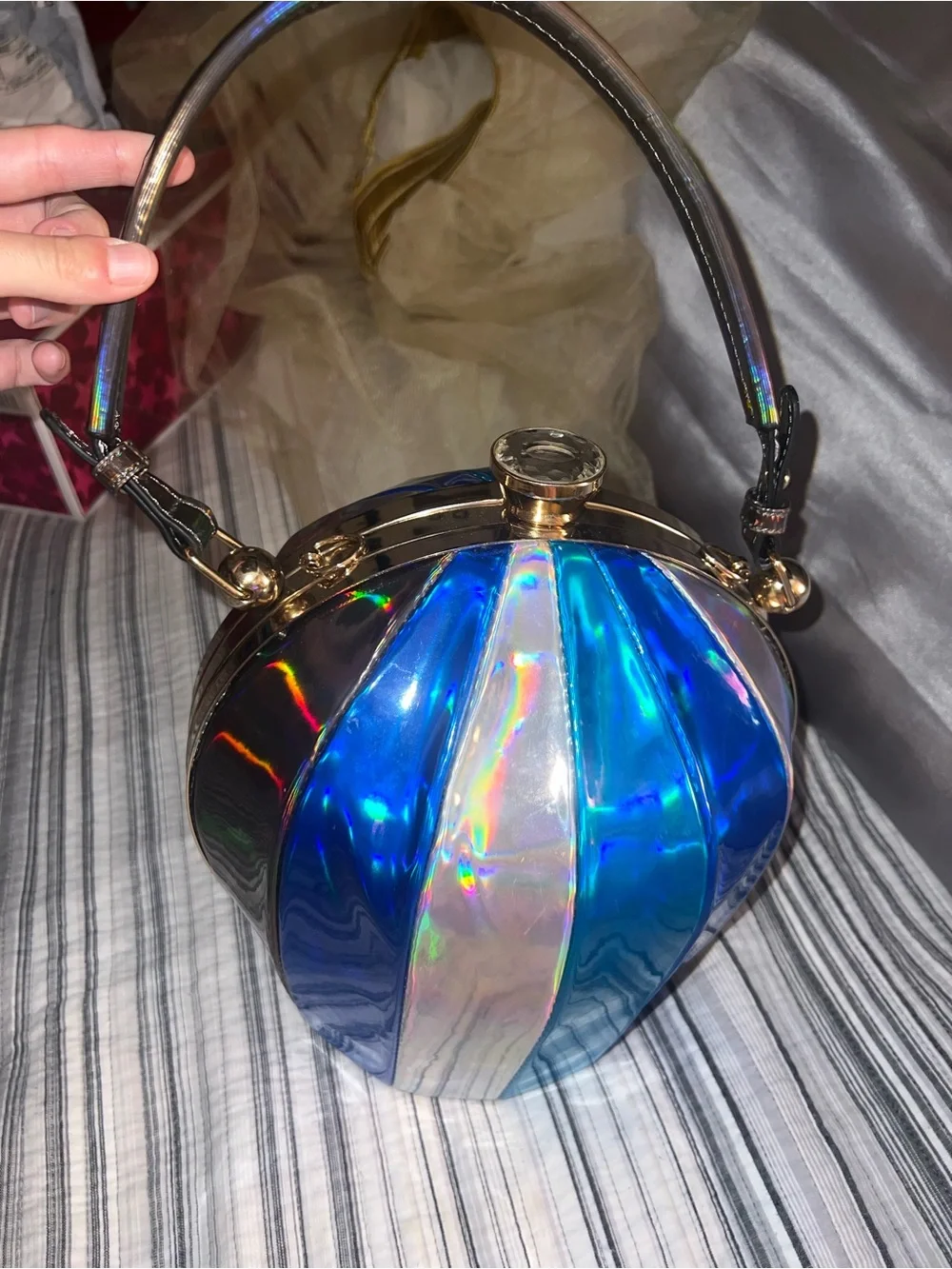 Iridescent Blue Sphere Clutch Handbag